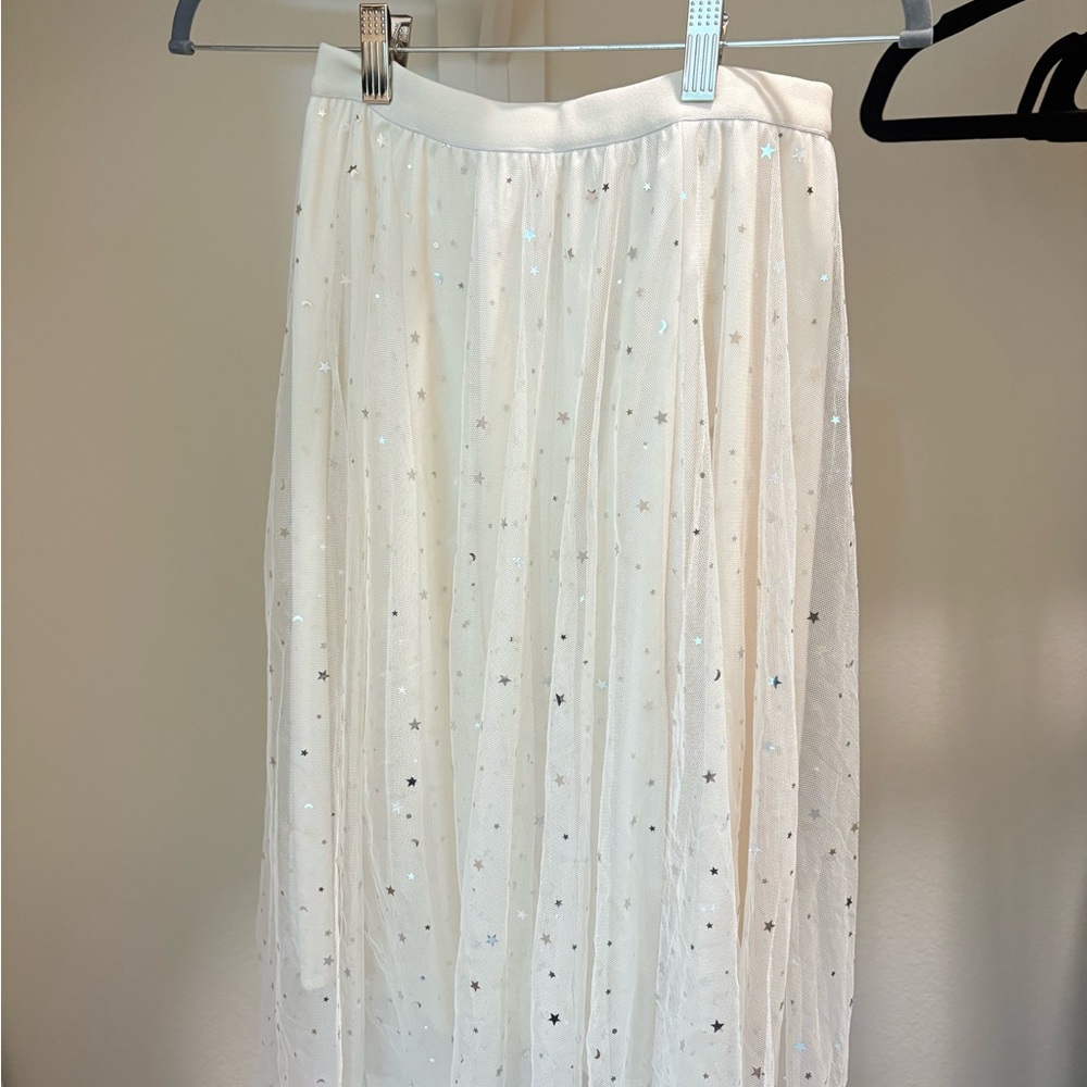 Cream white star tulle midi skirt